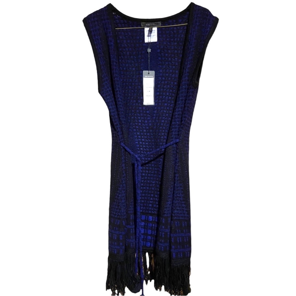 NWT~BCBG Sleeveless Long Cardigan Women’s Size Medium. Black & Dark Blue